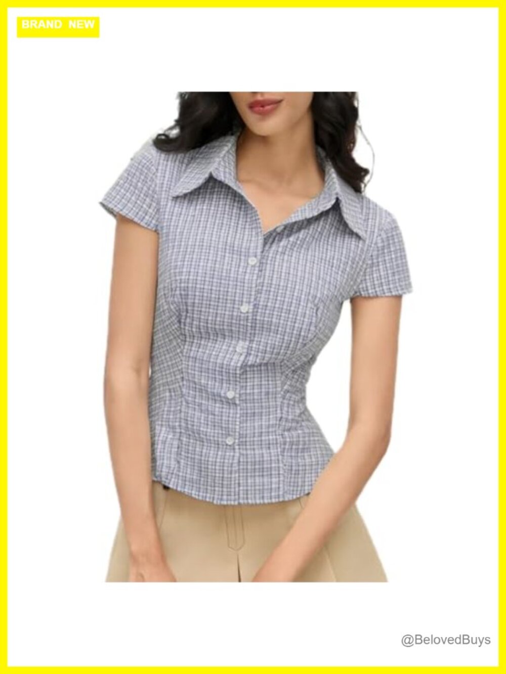 Y2K Gingham Plaid Button Down Crop Top Preppy Blouse